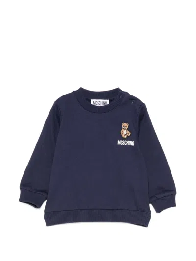 Moschino Kids Mini Teddy Logo Embroidered Snap-button Crewneck Sweatshirt In Blue