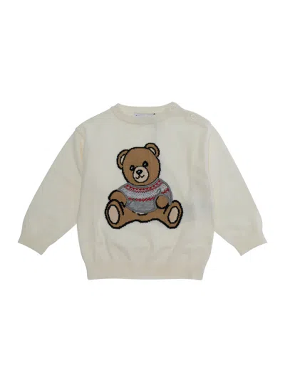 Moschino Kids Mini Unisex Baby Cotton Wool Sweater With Logo Patch In White