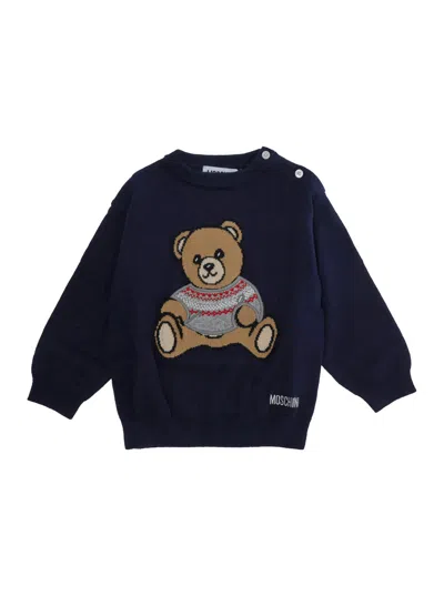Moschino Kids Mini Unisex Baby Round-neck Sweater With Long Sleeves In Blue