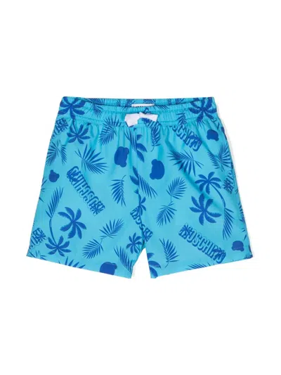 Moschino Kids' Botanical Logo-print Swim Shorts In Blue