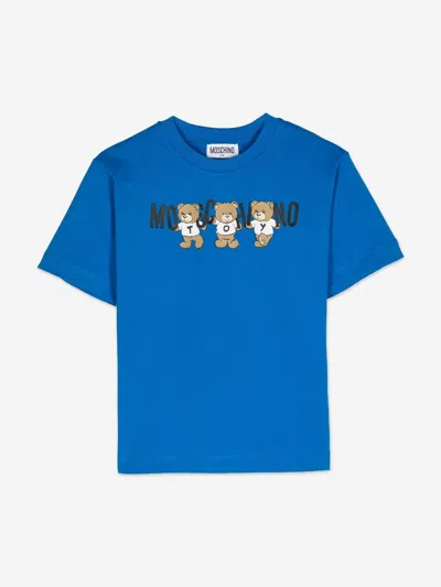 Moschino Kids' Blue T-shirt For Baby Boy With Teddy Bears And Logo