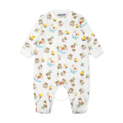 Moschino Ivory Babygrow For Babykids With Teddy Bear In Beige