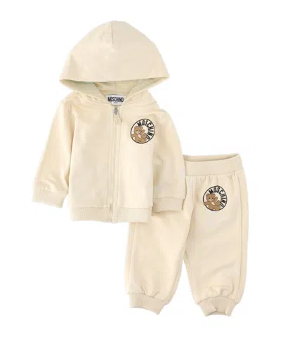 Moschino Kids Teddy Logo Hooded Tracksuit In Neutral