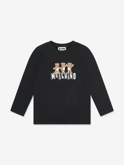 Moschino Kids Teddy Logo Long Sleeve T-shirt In Black