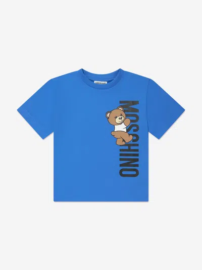 Moschino Babies' Kids Teddy Logo T-shirt In Blue