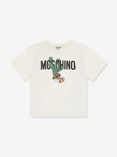 Moschino Babies' Kids Teddy Logo T-shirt In Ivory