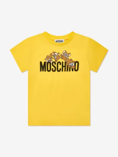 Moschino Babies' Kids Teddy Logo T-shirt In Yellow