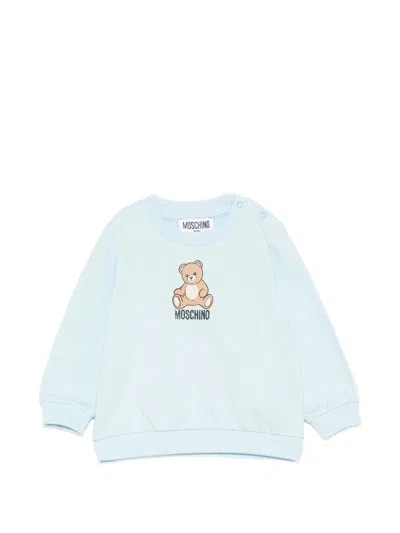 Moschino Kids Teddy Print Snap-button Crewneck Sweatshirt For Mini Boys And Girls In Azzurro