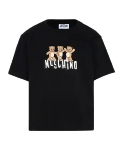 Moschino Kids Teddy-printed Crewneck T-shirt In Black