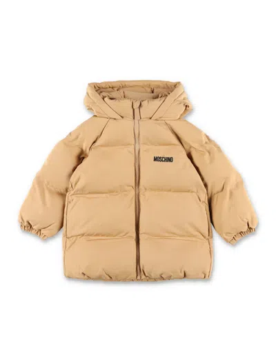 Moschino Kids Unisex Baby Padded Jacket With High Collar And Long Sleeves In Brown