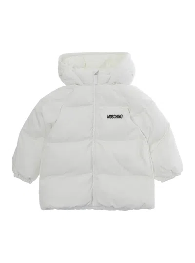 Moschino Kids Unisex Baby Padded Jacket With Patch Detail And Front Closure In White