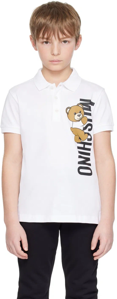 Moschino Kids White Teddy Polo In 10101 Opt White