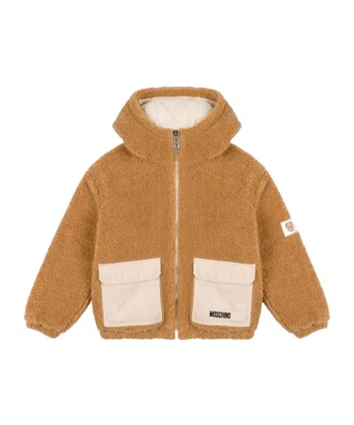 Moschino Kids Zip-up Hooded Jacket In Brown