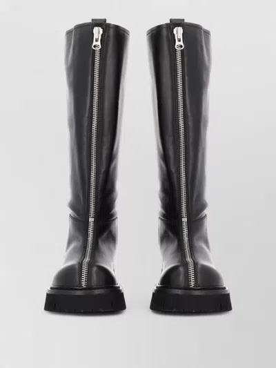 Moschino Knee High Boots Round Toe Chunky Sole In Black