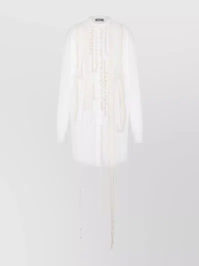 Moschino Knee Length Dress Band Collar In White