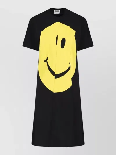 Moschino Knee Length Dress Crew Neck Smiley Face In Black