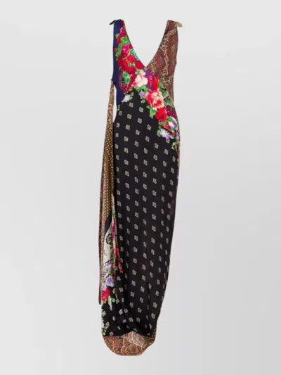 Moschino Patchwork Maxi Dress With Deep V-neckline In Multi