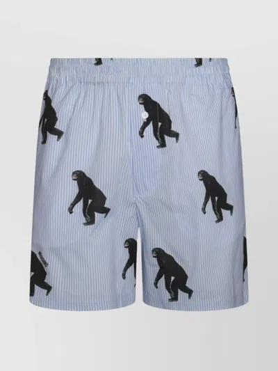 Moschino Knee Length Printed Shorts With Elastic Waistband In Blue