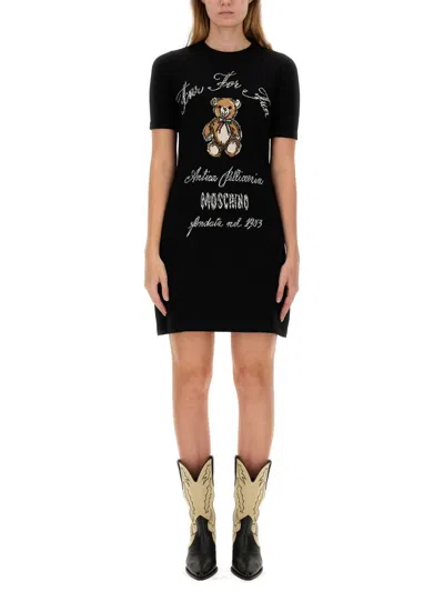 Moschino Teddy-graphic Mini Dress In Black