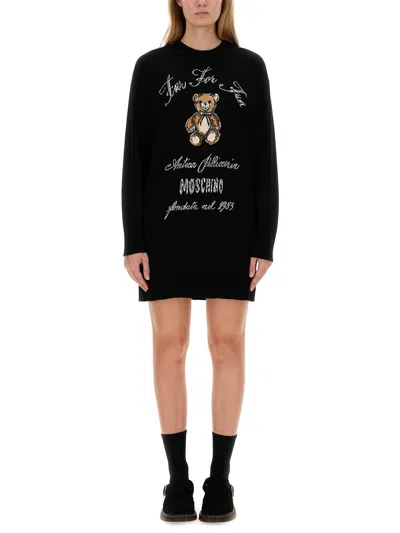 Moschino Teddy Bear-intarsia Mini Dress In Black