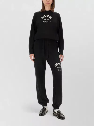 Moschino Knit Logo Crew Neck Oversize Sweater In Black