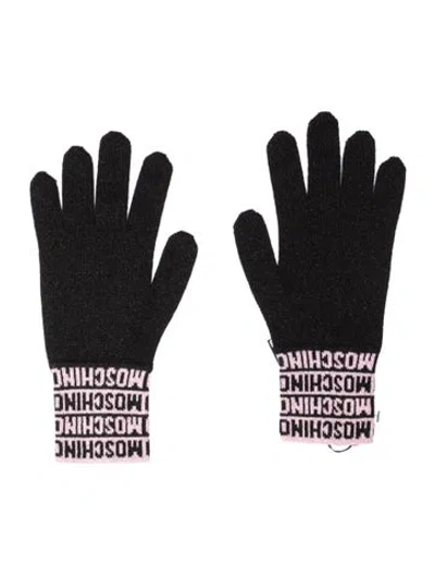 Pre-owned Moschino Knit Pattern Logo Gloves In Black/pink