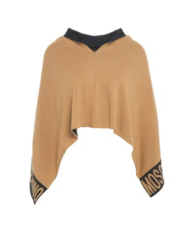Moschino Knit Poncho With Contrasting Collar In Brown