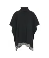 Moschino Logo Intarsia Turtleneck Poncho In Black