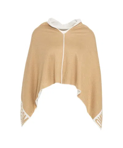 Moschino Knit Poncho With Oversized Fit In Brown