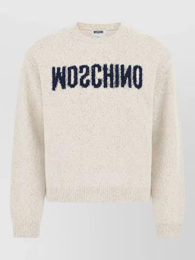 Moschino Knit Top Crew Neck Ribbed Cuffs Hem In Neutral