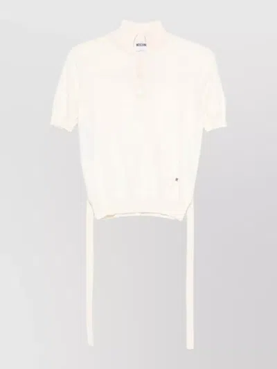 Moschino Knit Top Crewneck Waist Tie Straps In White