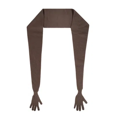 Moschino Knitted Scarf And Gloves In Brown