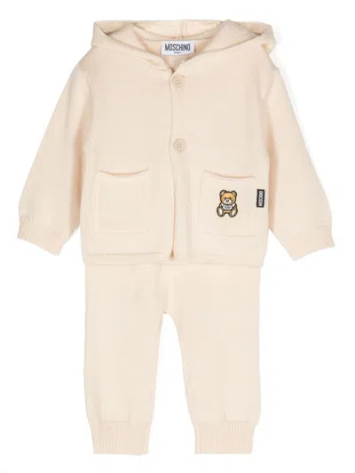 Moschino Babies' Knitted Trouser Set In Neutrals