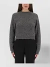 Moschino Ribbed Grey Cropped Sweater With Frayed Hem In Gray