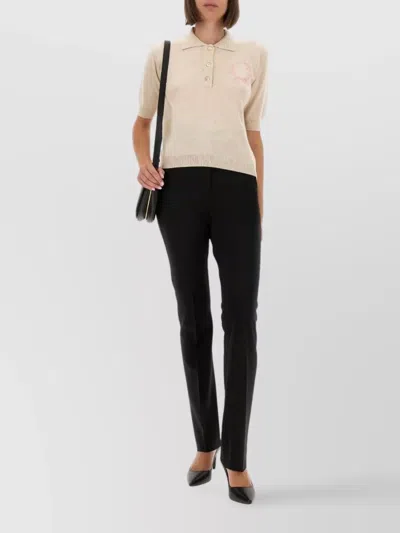 Moschino Knitwear Polo Collar Short Sleeves Ribbed Hem In Neutral
