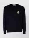 Moschino Knitwear With Embroidered Detail And Ribbed Cuffs In Black