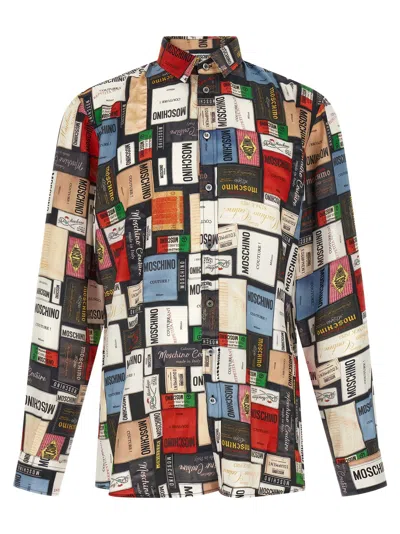 Moschino Label-print Silk Shirt In Black