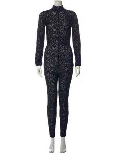 Pre-owned Moschino Lace Pattern Mock Neck Jumpsuit In Black