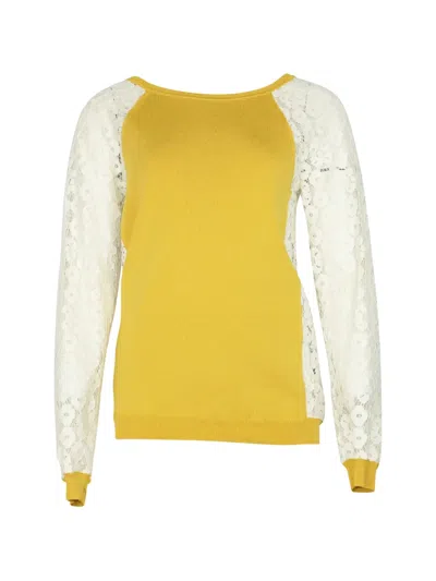 Pre-owned Moschino Lace-sleeve Sweater In Yellow