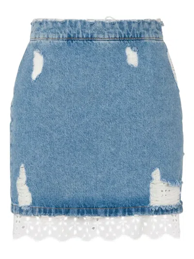 Moschino Lace-trim Mini Denim Skirt In Blue
