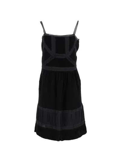 Pre-owned Moschino Lace-trim Sleeveless Mini Dress In Black