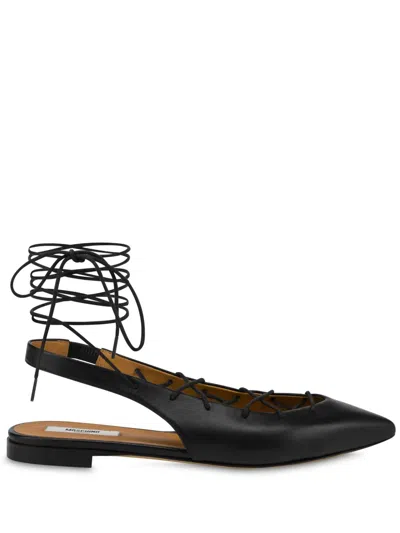 Moschino Lace-up Ballerina Shoes In 黑色