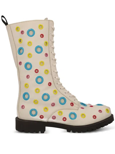Pre-owned Moschino Lace-up Biker Boots In White