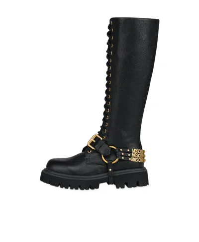 Moschino Lace-up Boots In Black