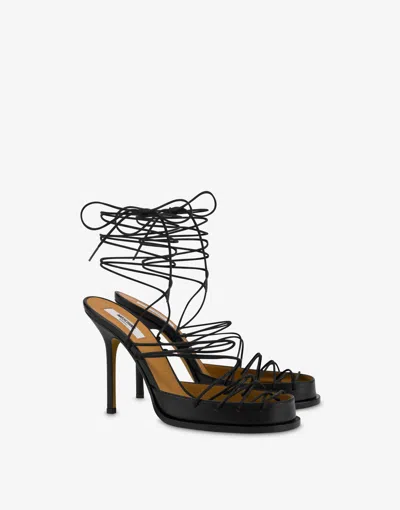 Moschino Laced High Calf Sandals In Black