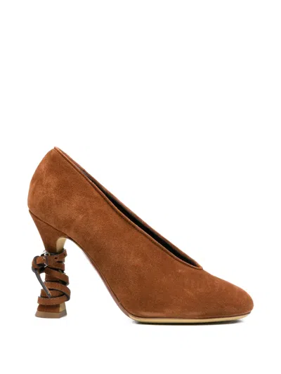 Moschino Laced Leather Pumps In Brown