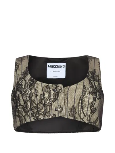 Moschino Lace-overlay Cropped Top In Black