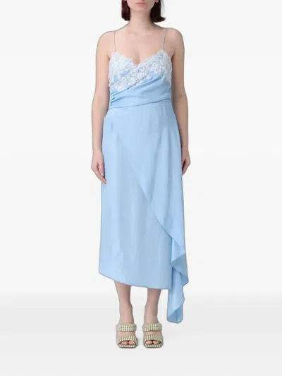 Moschino Lace-trim Asymmetric Midi Dress In Blue