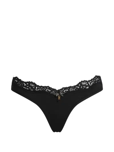Moschino Lace-trim Bow-detail Thong In Black