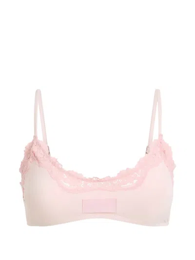 Moschino Lace-trim Logo-patch Bra In Pink